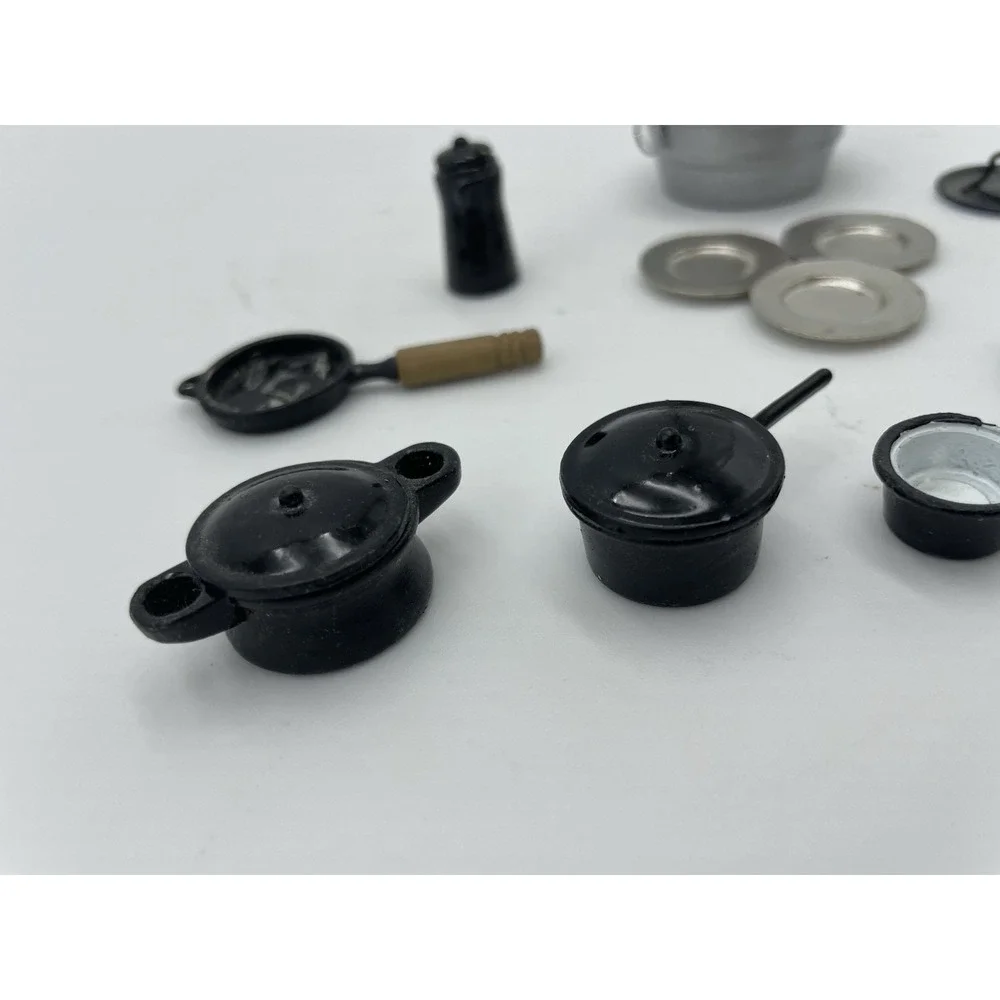 14 Pc Set Miniature‎ Metal Dollhouse Camping Supplies Dishes Pots & Tools
